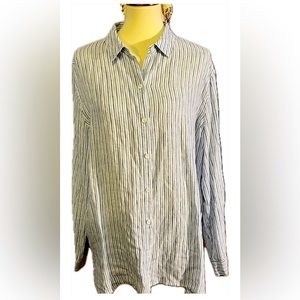 J.Jill love linen blue striped shirt,cool,casual,coastal, vacation, L